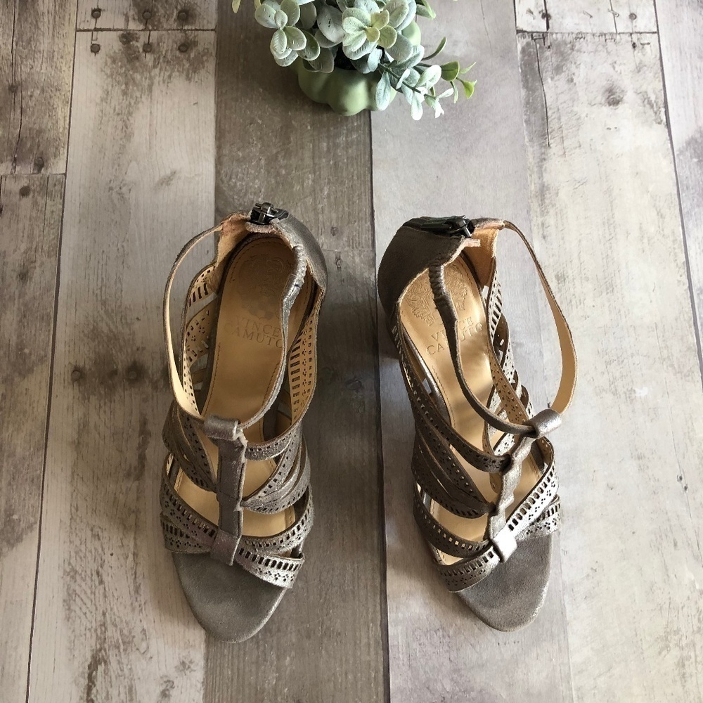 Vince Camuto Pewter Heel Sandals Size 6 - Picture 3 of 8